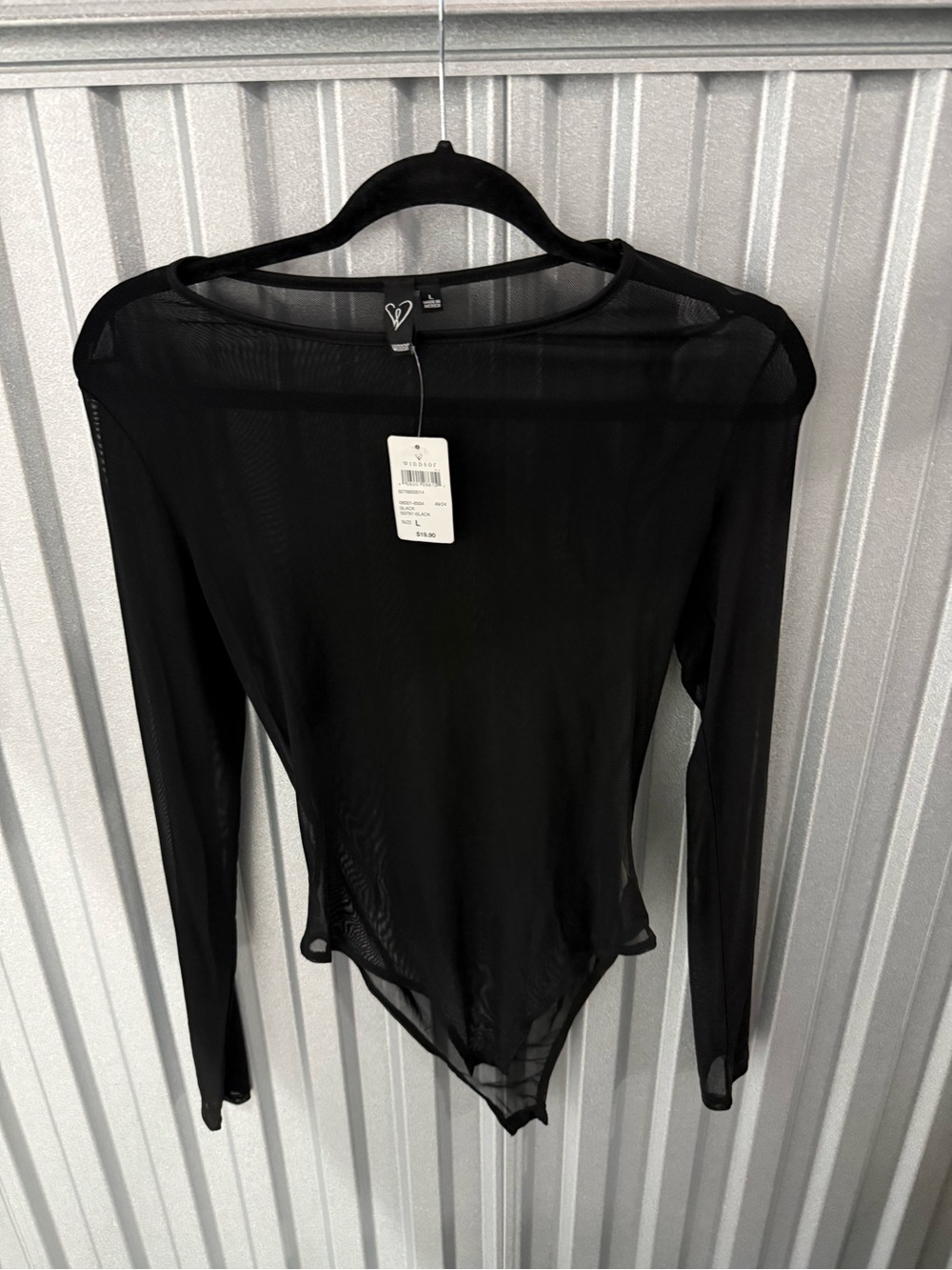 Windsor Black Long-Sleeve Sheer Mesh Bodysuit